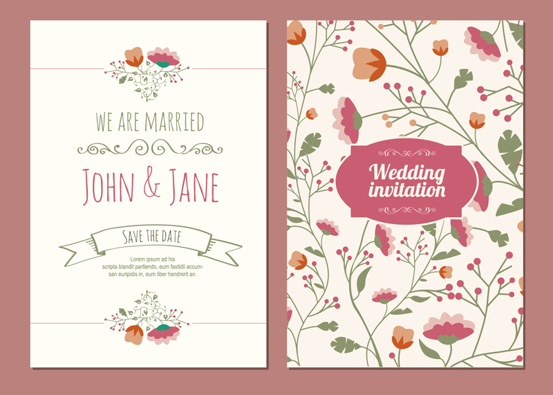 Invitaciones flores de la boda de material de vectores de dibujos animados