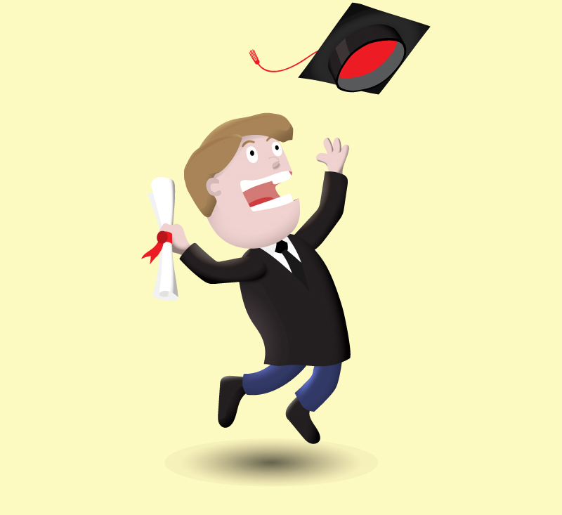 Los graduados de doctorado que lanzan los sombreros de material de vectores de dibujos animados