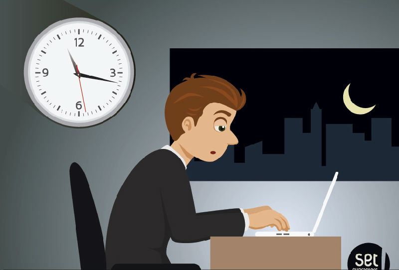 Hombre de negocios que trabaja en la noche de material de vectores