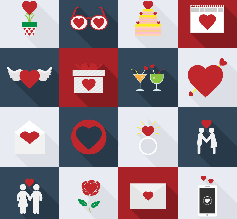 16 modelos de material icono del vector elemento de amor exquisito