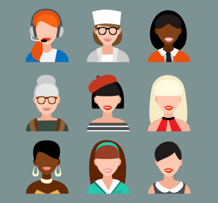 Material de diseño vectorial 9 cabeza femenina
