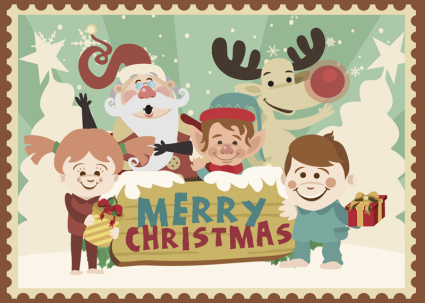 Material de vectores de dibujos animados de Santa Claus y los niños