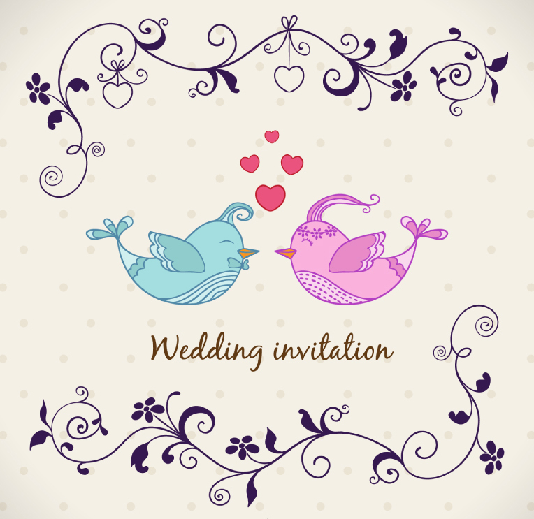 Invitaciones amantes de las aves de la boda de material de vectores de dibujos animados