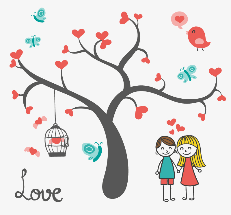 Giving Tree con el material de vectores dibujos animados de pareja
