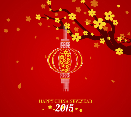 2015 linternas y flores rojas tarjetas de felicitaci車n vector de material