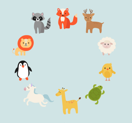 Anillo formado por animales de dibujos animados vector de material