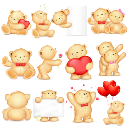 12 icono material de vectores oso de peluche lindo