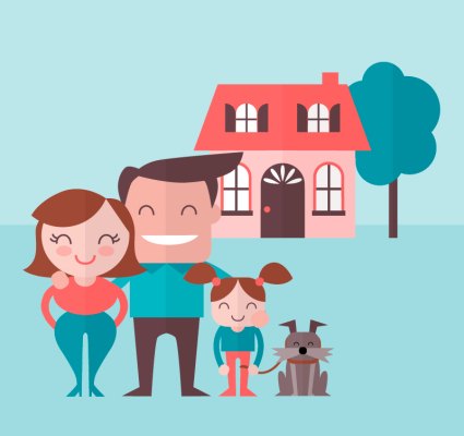 Familia de la historieta de tres vector material