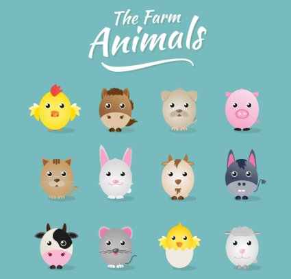 Material de los animales de granja de dibujos animados vector 12