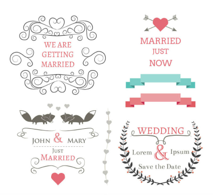Material de elementos de diseño vectorial 6 boda