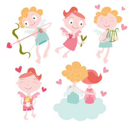5 de dibujos animados material de amor Cupido vector