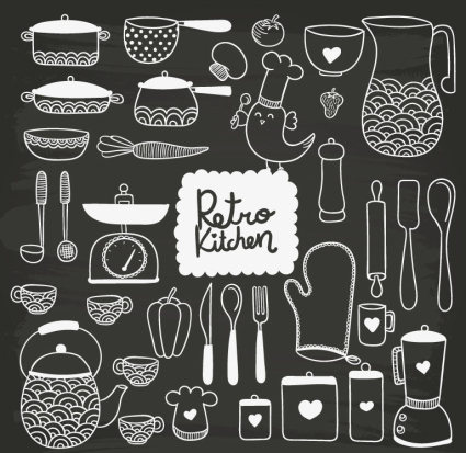 35 cocina material de diseño vectorial pintado a mano