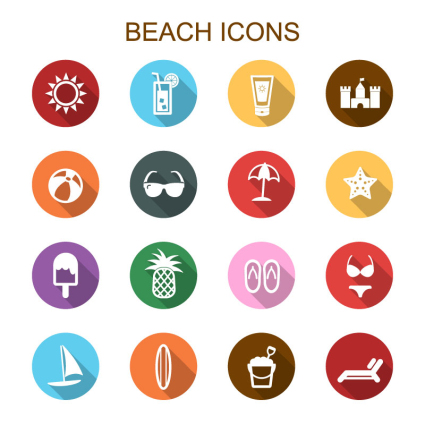16 modelos de playa ronda icono material de vector de vacaciones