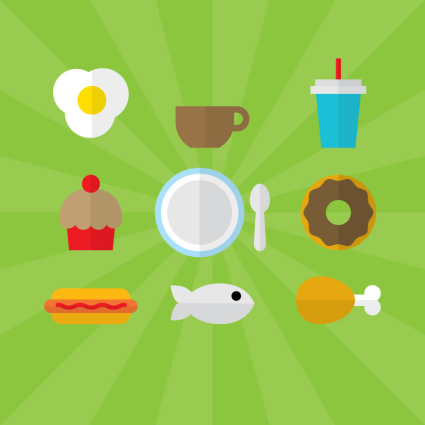 9 alimentos plana icono material de vectores