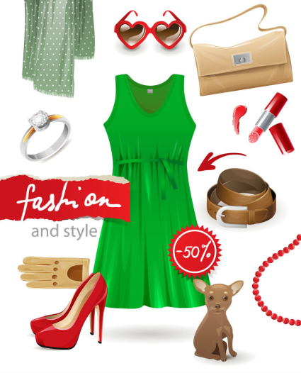 10 accesorios de las mujeres elegantes de material de vectores