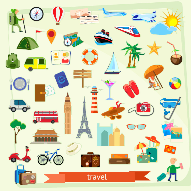 50 modelos elemento viajes icono vector