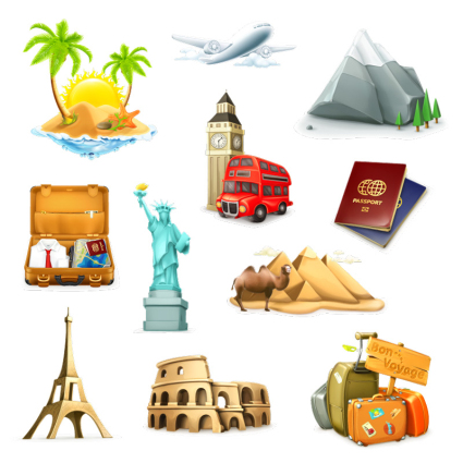 11 icono vector material tur¨ªstico atractivo diseño