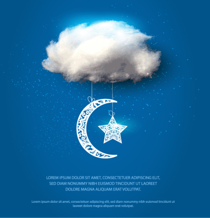 Nubes de algod¨®n y el vector material luna y las estrellas