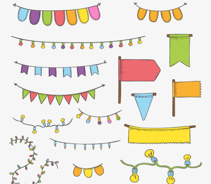 16 modelos con luces festivas cadena de dibujo vectorial de la bandera
