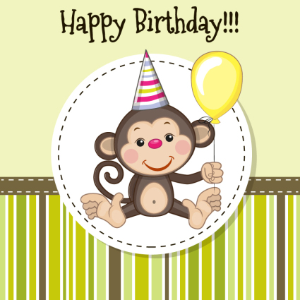 Vector de dibujos animados mono tarjetas de cumpleaños