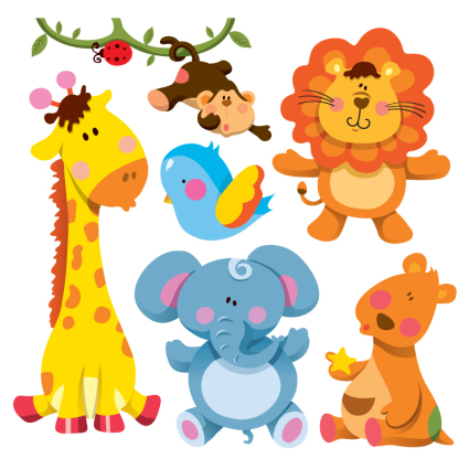 7 de material de vectores animales de dibujos animados lindo