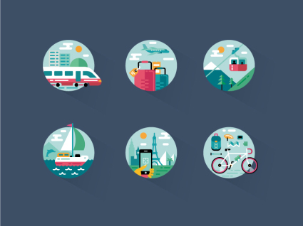 Icono material de viaje de vacaciones vector de 6 ronda