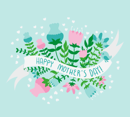Flores en el d¨ªa de la madre con la cinta de dibujos animados de vectores

