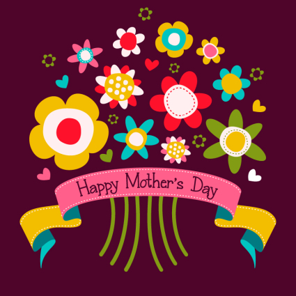 D¨ªa de la Madre de dibujos animados de vectores de tarjetas de felicitaci¨®n flores