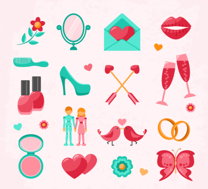 16 modelos de boda fresco icono material de vectores