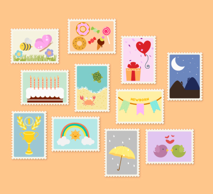 11 modelos de sello l¨²dico material de diseño vectorial