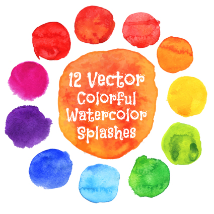 12 colores material de punto de acuarela de diseño vectorial