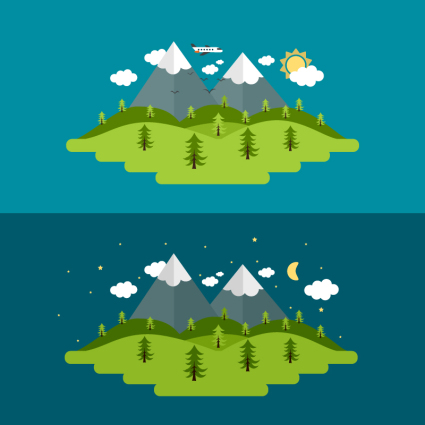 Bosque Nevado durante el d赤a y la noche ilustraci車n vectorial