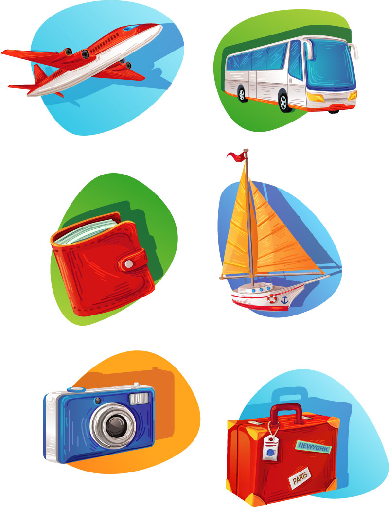 6 viajes elemento material icono de vectores