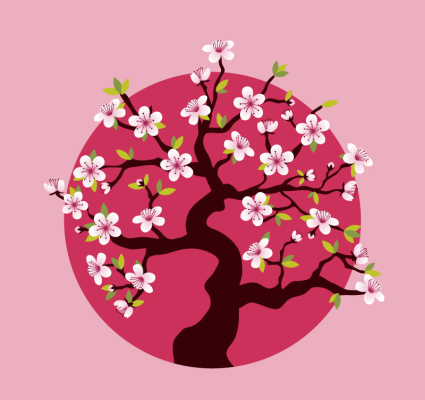 Árbol floreciente de material de vectores de cerezo rosa
