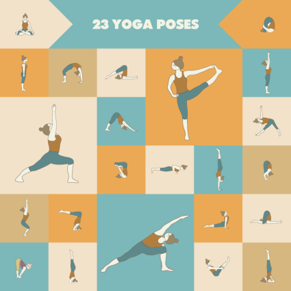 23 de yoga material de posturas de acci車n del vector