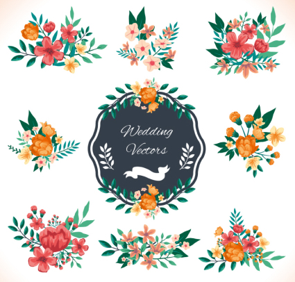 9 Acuarela flores de la boda vector material