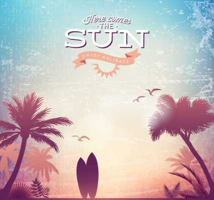 Tabla de surf retro y cocotero Poster Vector
materialflower