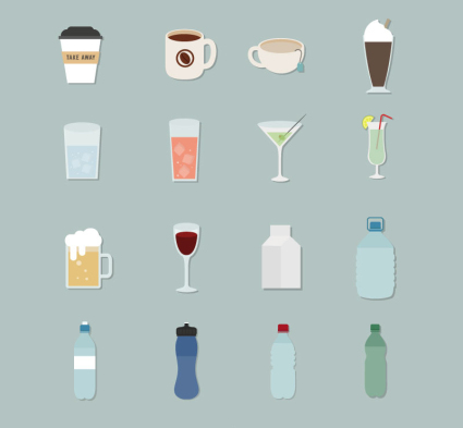 16 modelos de bebidas icono material de vectores
