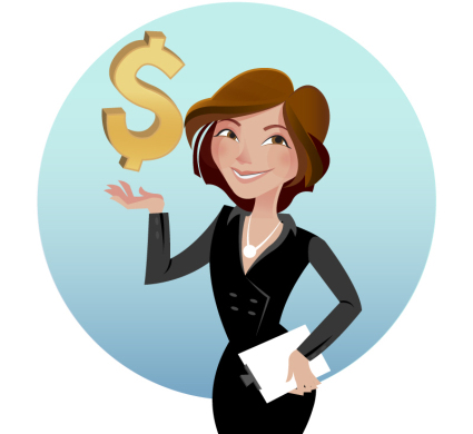Chica comercial y s¨ªmbolo de moneda vector material