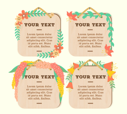 4 floral decoration card vector