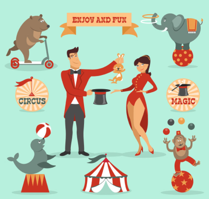 9 Vector de elementos de circo de dibujos animados