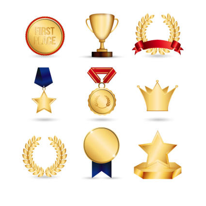 9 trofeos y medallas de oro de material de vectores