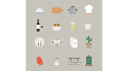 16 modelos restaurante fresco icono material de vectores