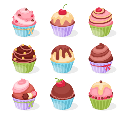 9 Cartoon Cup Cake vector material