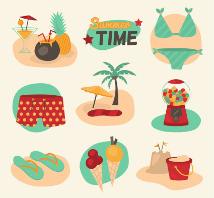 9 de vacaciones de verano icono material de vectores