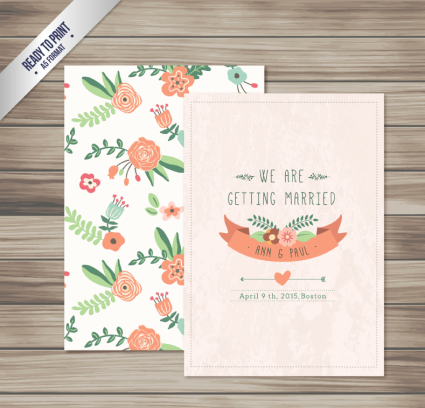 Cartoon Vector flor invitaciones de boda