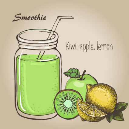 Frutas frescas y batidos de material de vectores