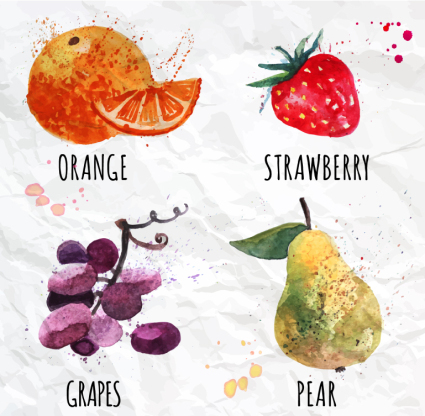 4 de agua de material de vectores de fruta manchado