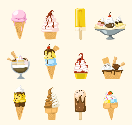 12 deliciosa crema de hielo de material de vectores