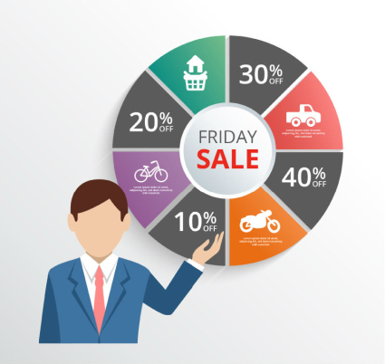 Hombre de negocios y el viernes las ventas grfico vector de material